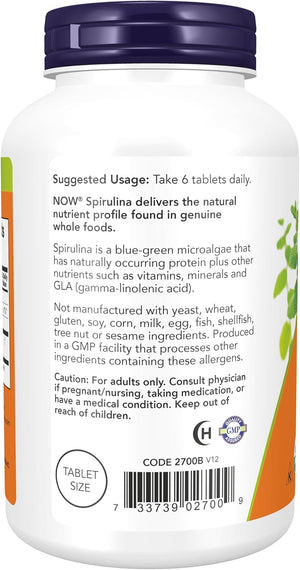 NOW Foods Supplements, Organic Spirulina 500 mg with Vitamins, Minerals and GLA (Gamma-Linolenic Acid), 500 Tablets