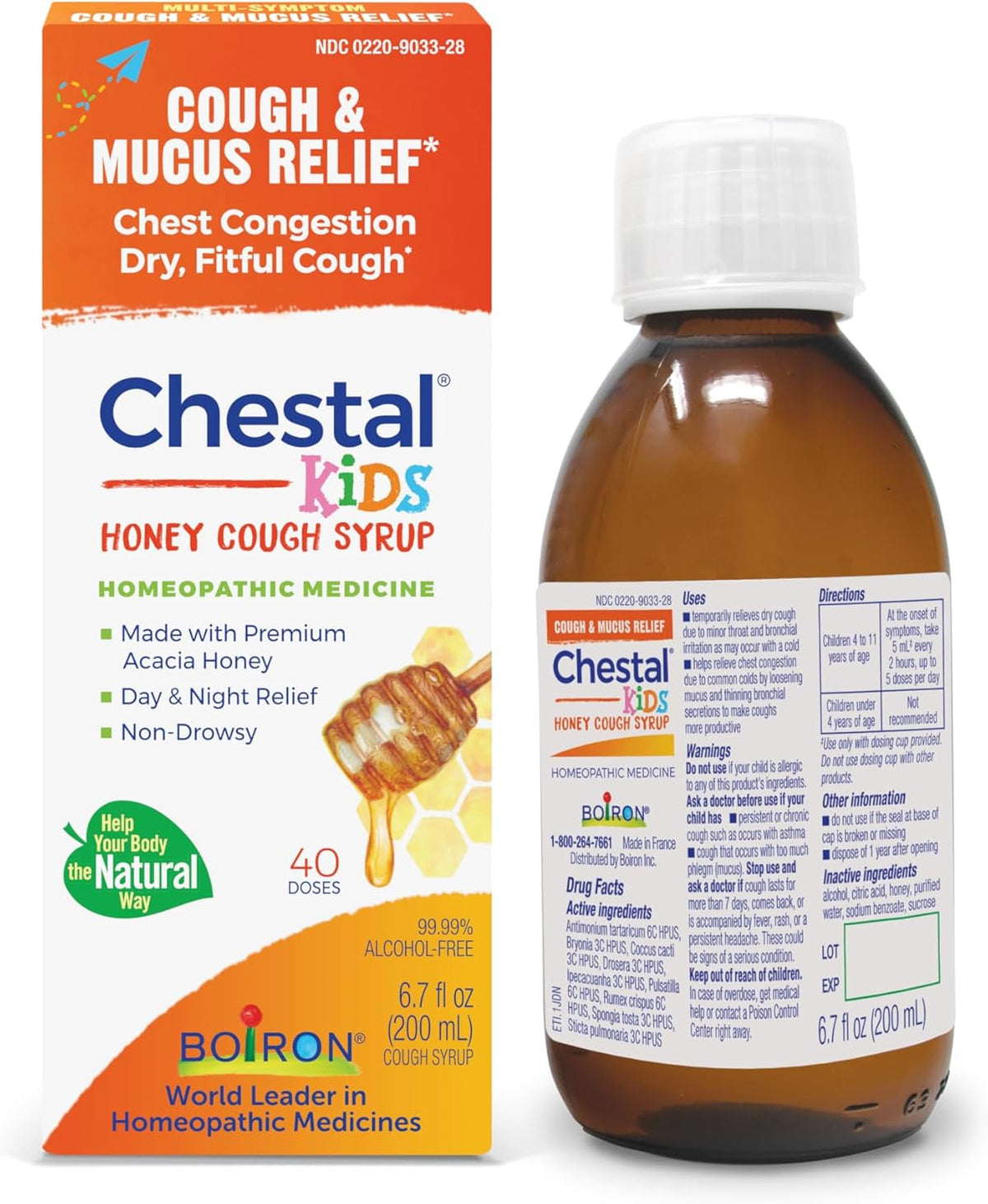 Boiron Chestal Honey Children&#39;s Cough Syrup for Nasal and Chest Congestion, Runny Nose, and Sore Throat Relief - 6.7 Fl oz