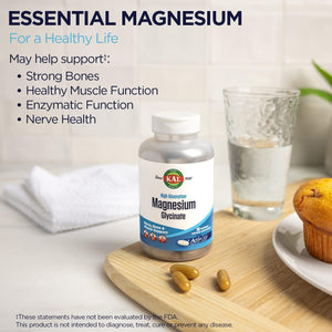 KAL Magnesium Glycinate ActivGels 315mg, High Absorption Magnesium Supplement for Muscle, Nerve & Bone Health Support, Non-GMO, Gluten Free, 30 Servings, 90 Softgels