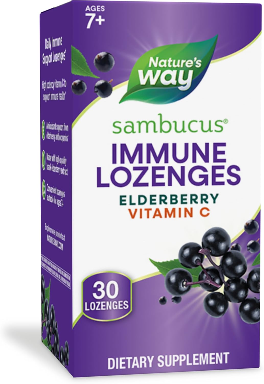 Nature's Way Sambucus Immune Lozenges, with Vitamin C, Black Elderberry Extract, Immune Support*, 30 Lozenges