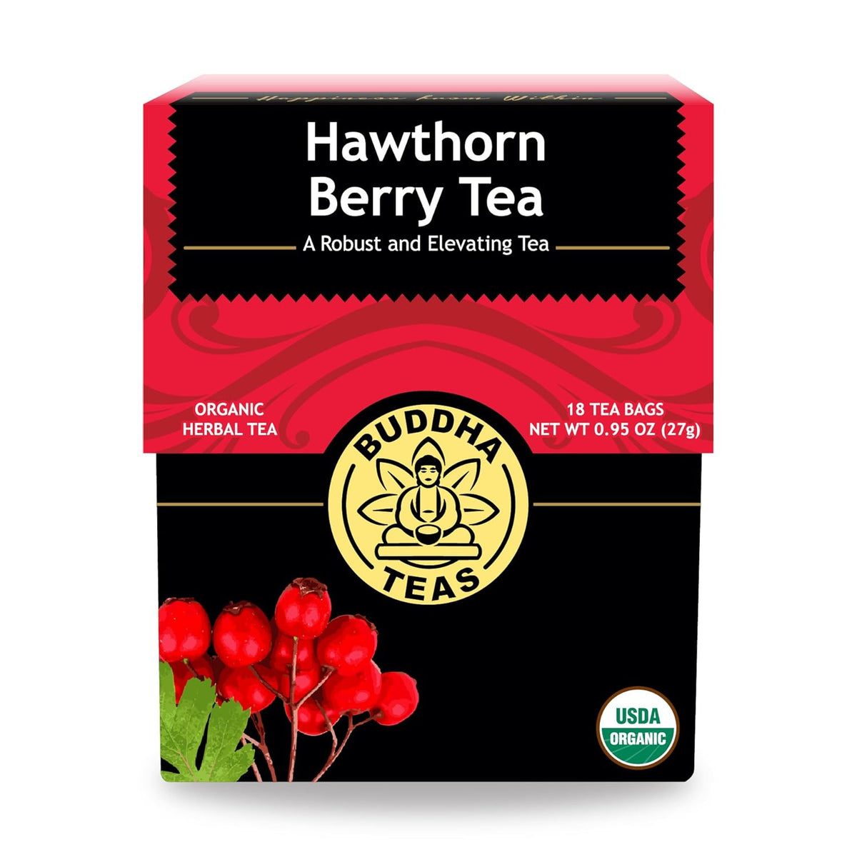 Organic Hawthorn Berry Tea - Kosher, Caffeine-Free, GMO-Free - 18 Bleach-Free Tea Bags