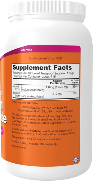 NOW Foods Supplements, Sodium Ascorbate Powder, Buffered, Antioxidant Protection*, 3-Pound
