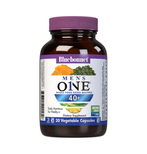 BlueBonnet Nutrition Mens' ONE 40+ Whole Food-Based Multiple, Men Multivitamin for Men 40+, Soy-Free, Non-GMO, Gluten Free, Kosher, 30 Vegetable Capsules, 30 Servings