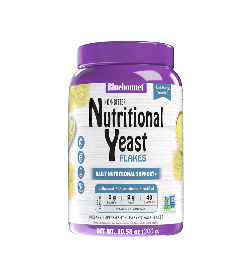 BlueBonnet Nutrition Non-Bitter Nutritional Yeast Flakes - Plant-Sourced Protein, B Vitamins &amp; Vitamin D - Non-GMO, Vegan, Kosher, Gluten-Free, Soy-Free - 10.58 oz, 30 Servings