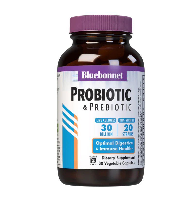 Bluebonnet Nutrition Probiotic and Prebiotic, 30 Billion CFU Per Serving, Supports Immune &amp; Aids in Digestive Health, Gluten-Free, Non-GMO, 30 Count