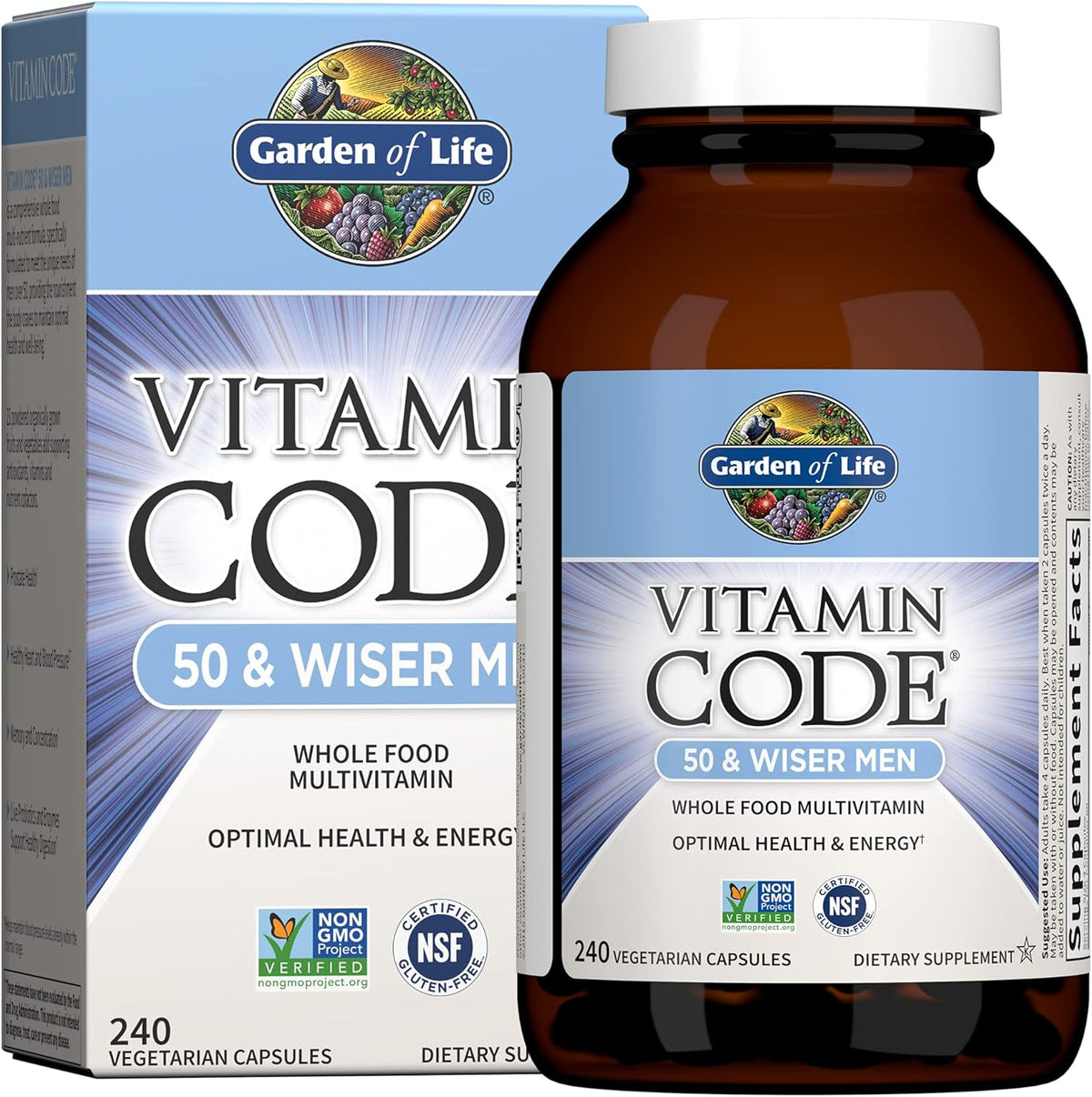 Garden of Life Vitamin Code® RAW 50 and Wiser Men, 240 Vegetarian Capsules