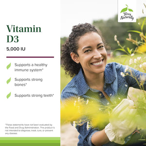 Terry Naturally Vitamin D3 - Bone Health & Bone Strength Support Supplement - Immune System & Brain Support - 5,000 IU Vitamin D Tablets with Mixed Berry Flavor - 90 Chewable Tablets