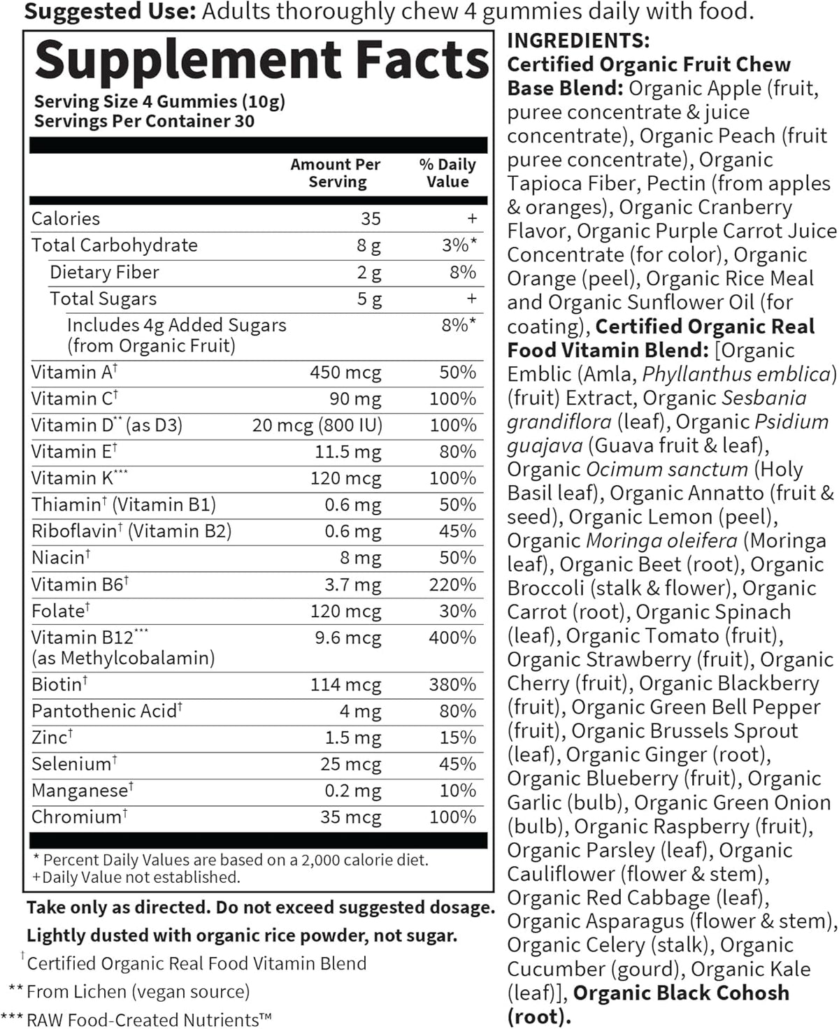 Garden of Life Organics Women 40+ Gummy Vitamins - Berry - Certified Organic, Non-GMO, Vegan, Kosher Complete Multi - Methyl B12, C & D3 - Gluten, Soy & Dairy Free, 120 Real Fruit Gummies