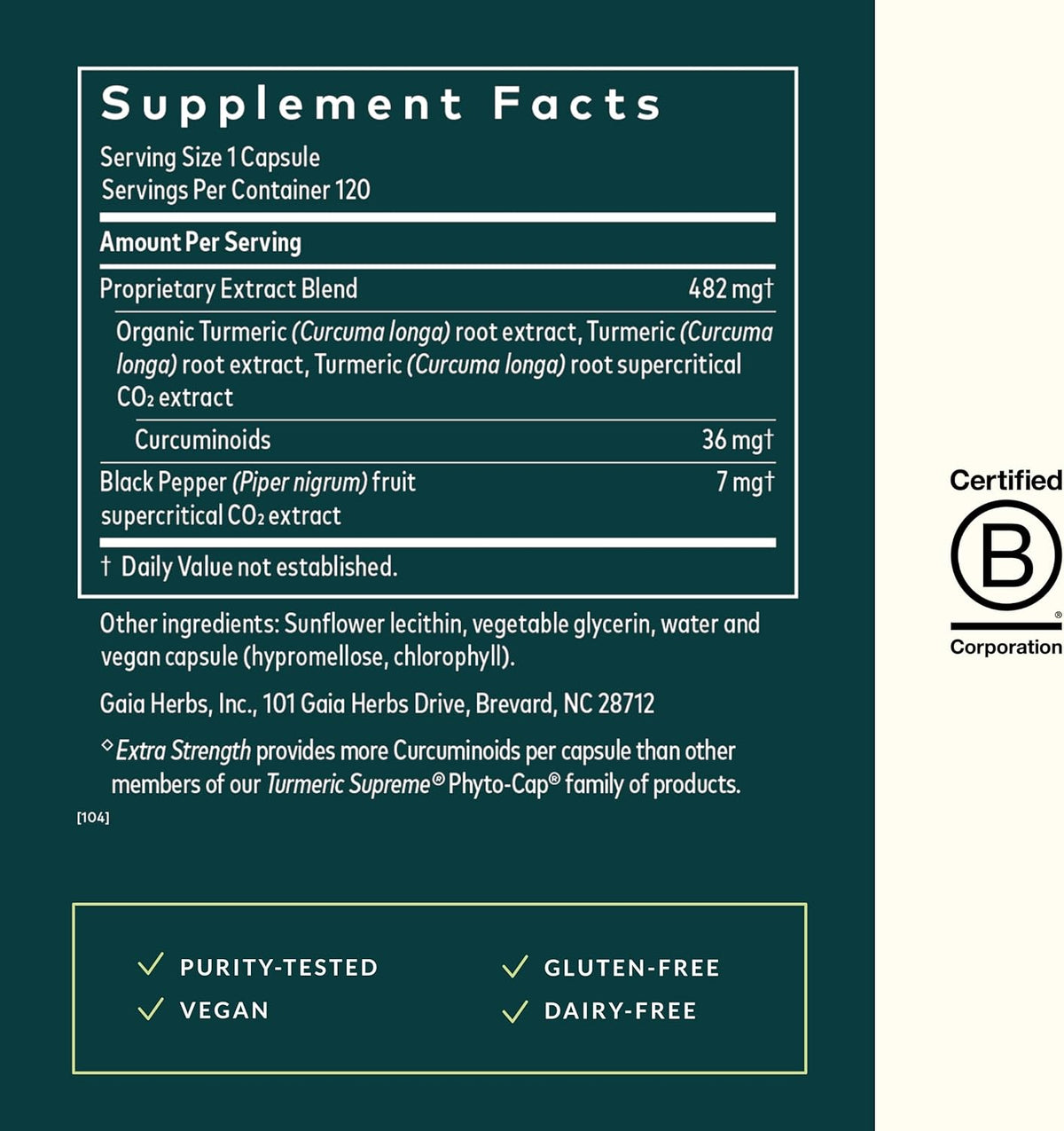 Gaia Herbs Turmeric Supreme Extra Strength - Supports Occasional Swelling from Normal Wear &amp; Tear - with Turmeric Curcumin &amp; Black Pepper - 120 Vegan Liquid Phyto-Capsules