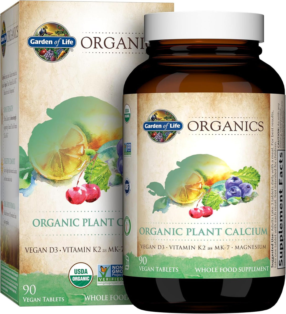 Garden of Life Organics Plant Calcium Supplement Made from Whole Foods with Magnesium, Vitamin D as D3, and Vitamin K as MK7, Gluten-Free - 30 Day Count