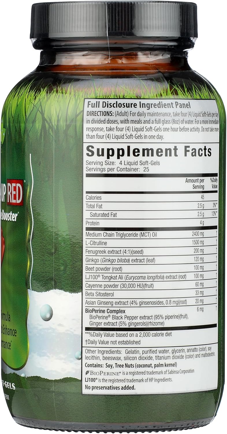 Irwin Naturals Testosterone UP Red with Nitric Oxide Booster, 100 Liquid Soft-Gels