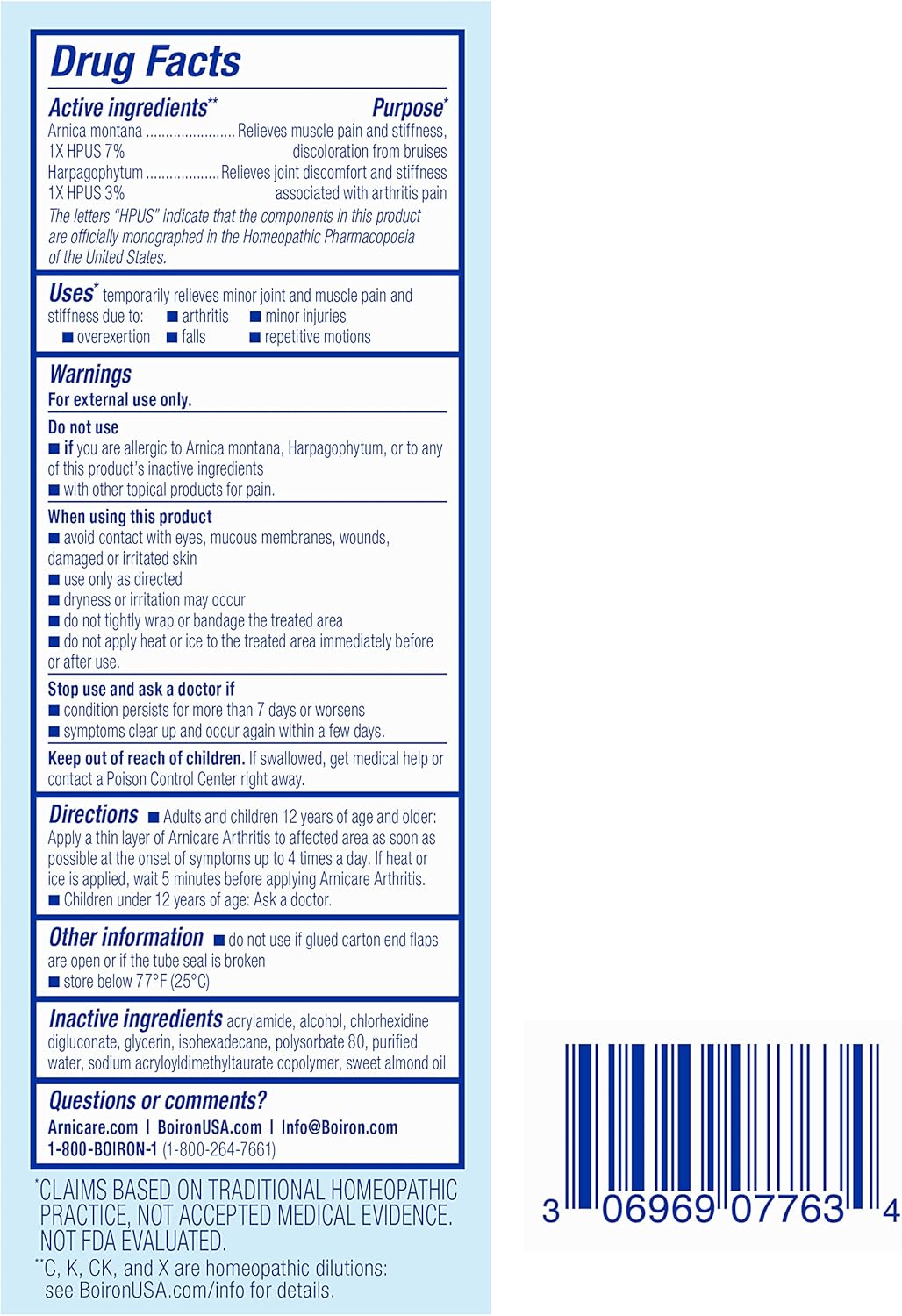 Boiron Arnicare Arthritis Cream for Pain Relief of Knees, Hands, Wrists, Elbows, Joints &amp; Muscles – Quickly Absorbed &amp; Fragrance-Free – 2.5 oz