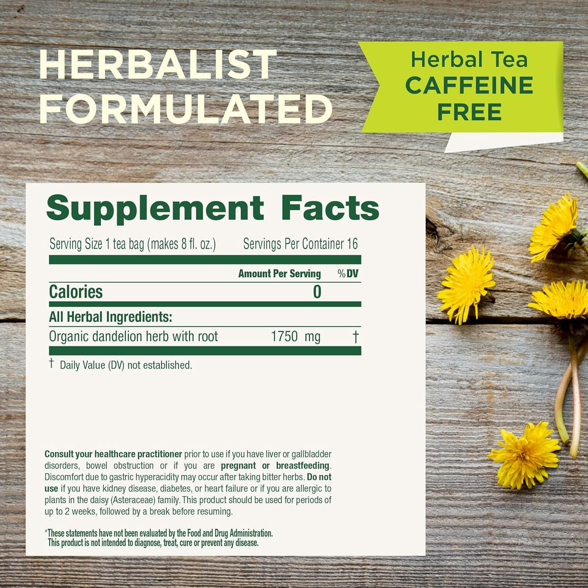 Traditional Medicinals Organic Dandelion Leaf &amp; Root Herbal Tea (Pack of 1), Supports Kidney Function and Healthy Digestion, 16 Tea Bags Total