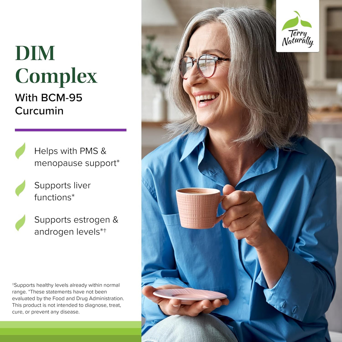 Terry Naturally DIM Complex - Dietary Supplement with BCM-95 Curcumin - Supplement to Support Healthy Hormone Balance, Liver Health & Menopause Symptom Relief - 30 Capsules