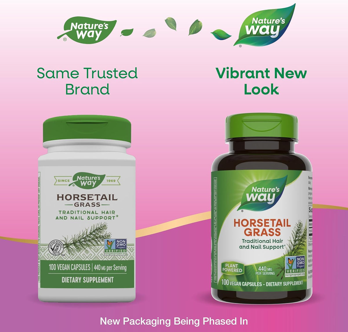 Nature&#39;s Way Horsetail Grass, Traditional Hair &amp; Nail Support*, 440 mg per Serving, Non-GMO Project Verified, Vegan, 100 Capsules