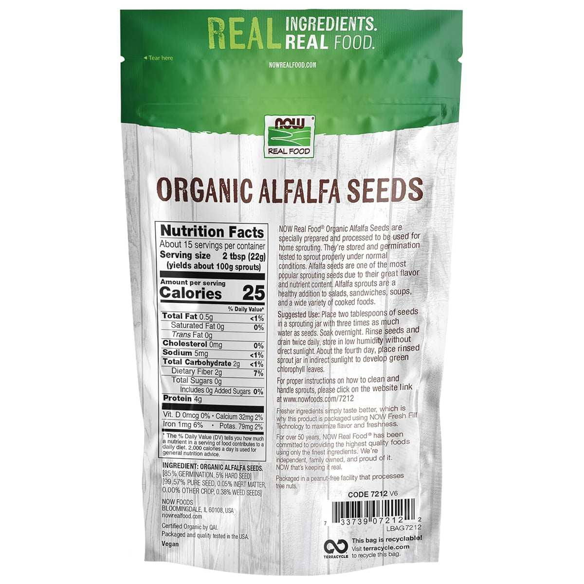 NOW Foods, Organic Alfalfa Seeds For Sprouting, Grown in the USA, Certified Non-GMO, 12-Ounce