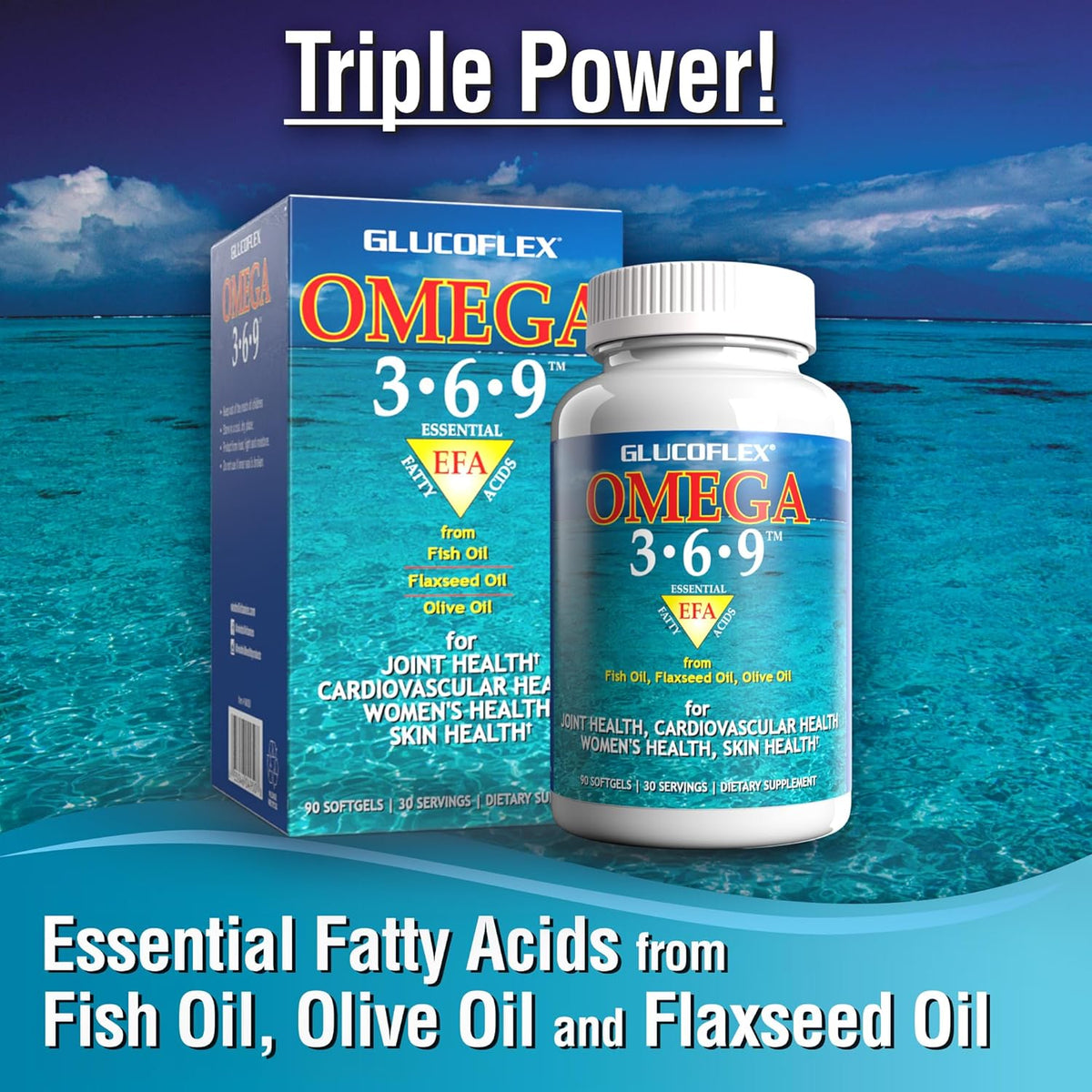 Glucoflex Omega 3-6-9, Omegas from EPA/DHA Fish Oil for Joint Health, 30 servings