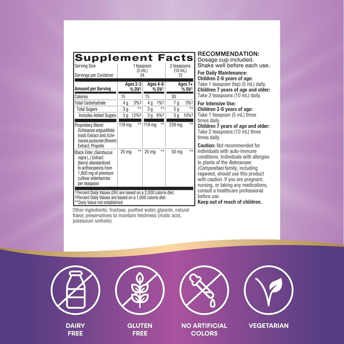 Nature&#39;s Way Sambucus Elderberry Immune Syrup for Kids Ages 2+, with Echinacea &amp; Propolis, Immune Support Syrup*, Vegetarian, Berry Flavored, 4 Fl Oz