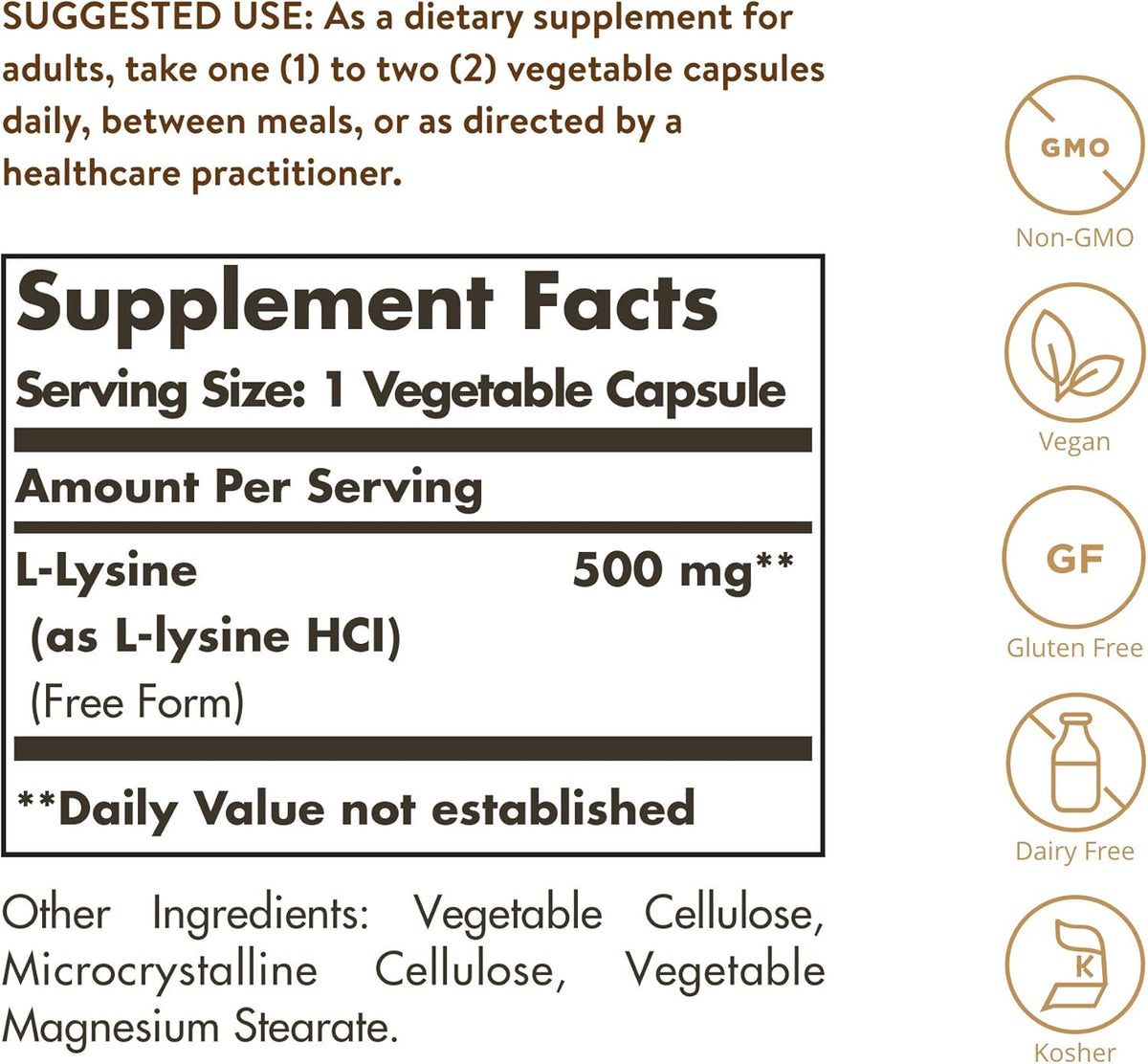 Solgar L-Lysine 500 mg, 250 Vegetable Capsules - Enhanced Absorption &amp; Assimilation - Promotes Integrity of Skin &amp; Lips - Collagen Support - Amino Acids - Non-GMO, Vegan, Gluten Free