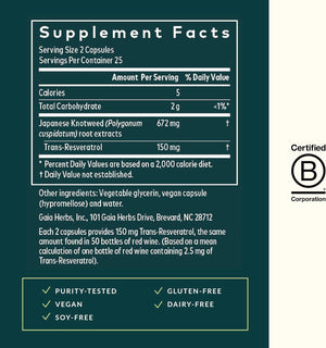 Gaia Herbs Resveratrol 150 - Beauty & Radiance Antioxidant Support Supplement - Made with Japanese Knotweed - Contains 150 mg Trans-Resveratrol per Serving - 50 Liquid Phyto-Capsules (25-Day Supply)