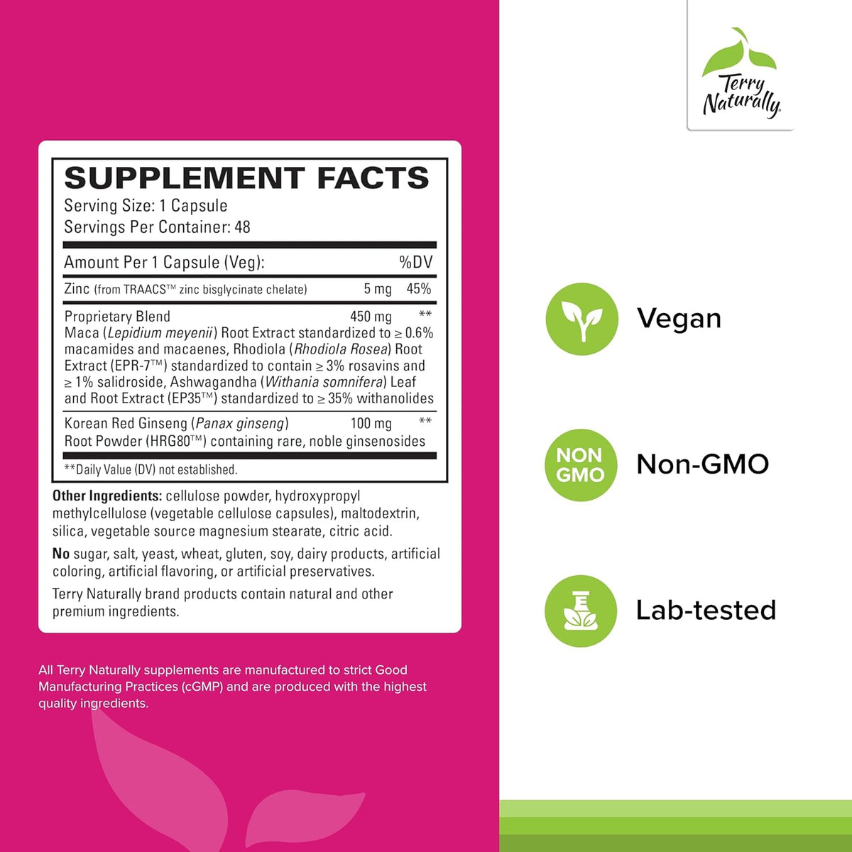 Terry Naturally HRG80 Red Ginseng Female Sexual Enhancement - Dietary Supplement for Circulation, Endurance &amp; Energy Support - Vitality Support with Ashwagandha, Red Ginseng &amp; Zinc - 48 Capsules