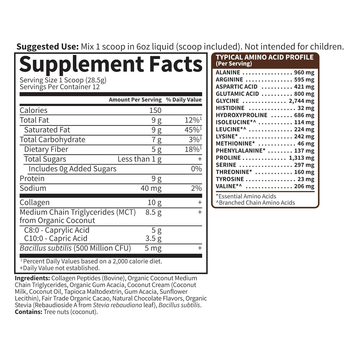 Garden of Life Grass Fed Collagen Creamer Powder - Chocolate, 12 Servings, Collagen Powder for Coffee Energy Beauty Joints, Coconut MCTs, Keto Collagen Protein Supplements