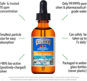 Sovereign Silver Bio-Active Silver Hydrosol for Kids Daily Immune Support, 2 oz Dropper