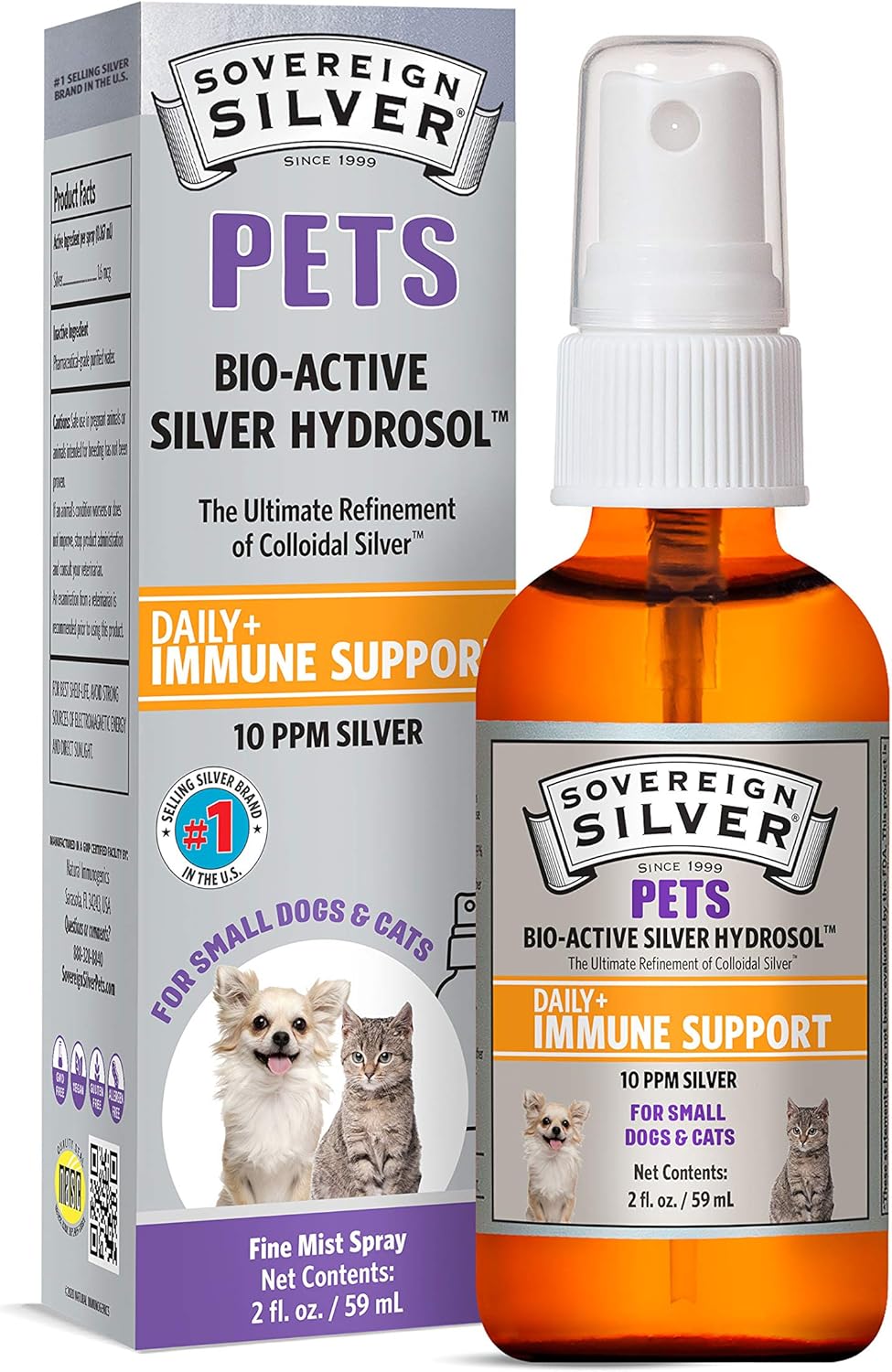 Sovereign Silver Bio-Active Silver Hydrosol for Pets Immune Support – Fine Mist, 2 oz.