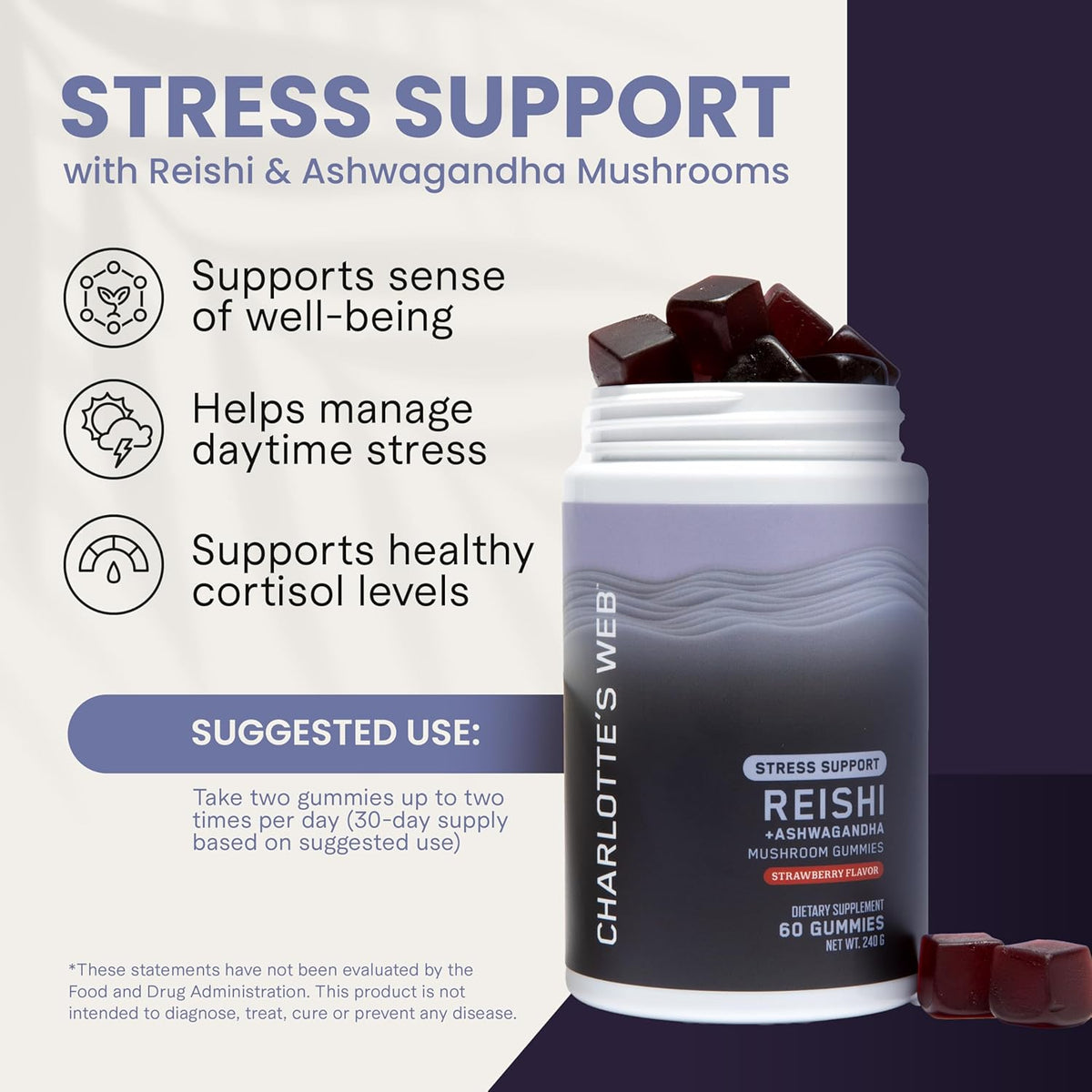 CHARLOTTE’S WEB REISHI STRESS SUPPORT GUMMIES 60GUMMIES