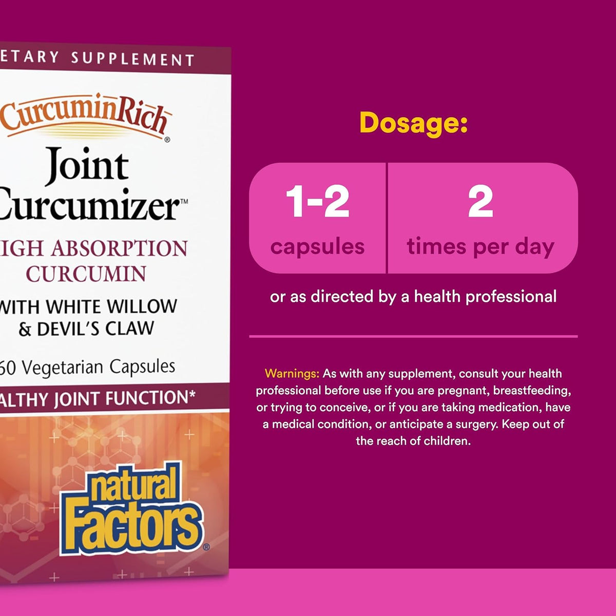 CurcuminRich Joint Curcumizer by Natural Factors, Support Healthy Joints, Heart and Natural Inflammatory Response with White Willow, 60 capsules (30 servings)
