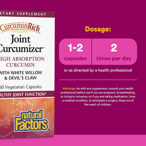 CurcuminRich Joint Curcumizer by Natural Factors, Support Healthy Joints, Heart and Natural Inflammatory Response with White Willow, 60 capsules (30 servings)