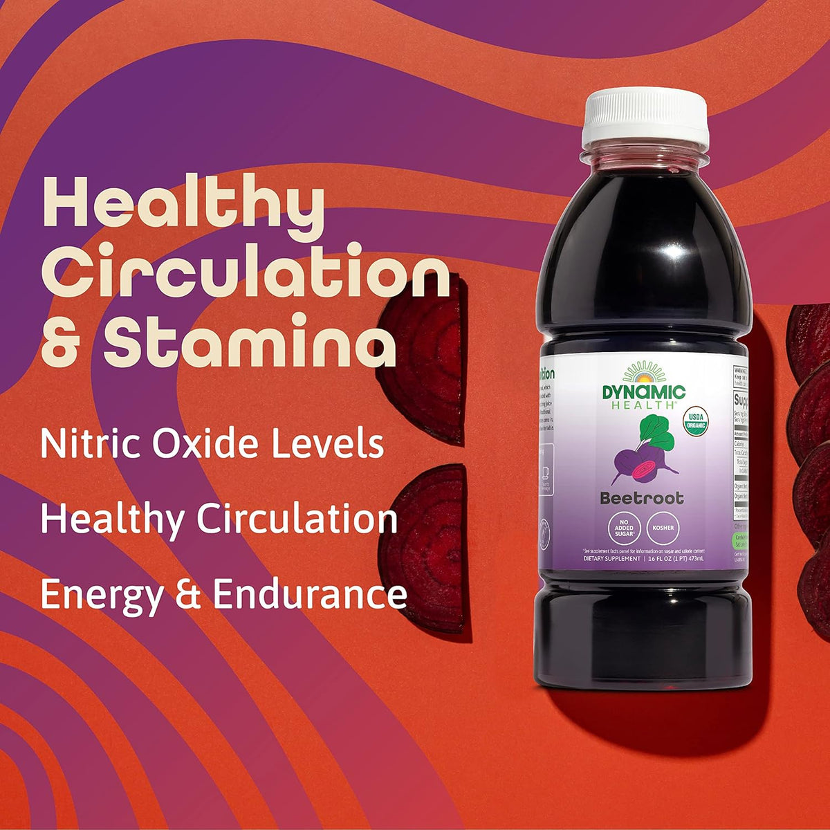 Dynamic Health Certified Organic Beetroot Juice Concentrate, No Added Sugar, Artificial Colors, Preservatives, BPA-Free, Gluten-Free, 16 oz