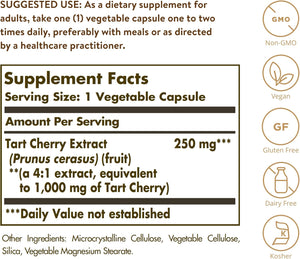 Solgar Tart Cherry 1000 mg, 90 Vegetable Capsules - Antioxidant with Quercetin, Chlorogenic Acid & Anthocyanins Compounds - Non-GMO, Vegan, Gluten Free, Dairy Free - 90 Servings