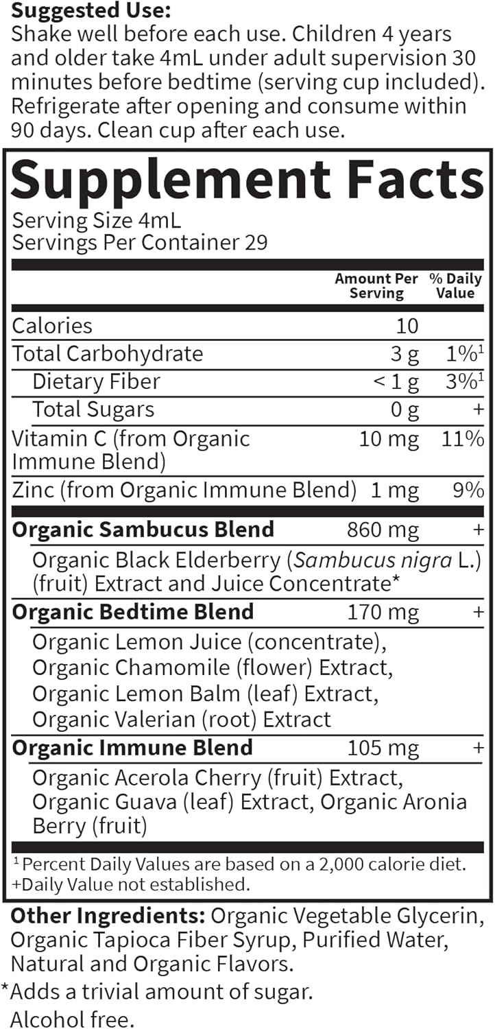 Garden of Life Organics Elderberry Immune Support for Kids with Zinc, Vitamin C - Kids Elderberry &amp; Sleep Immune Syrup Liquid, Bedtime Herbs for Children, No Alcohol, No Added Sugar, 3.92 fl oz