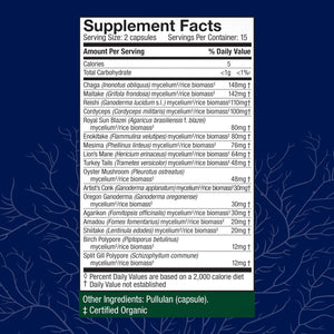 Host Defense MyCommunity Capsules - 17 Species Blend Mushroom Supplement for Immune Support - Herbal Aid with Lion's Mane, Reishi, Chaga, Cordyceps, Turkey Tail & More - 30 Capsules (15 Servings)