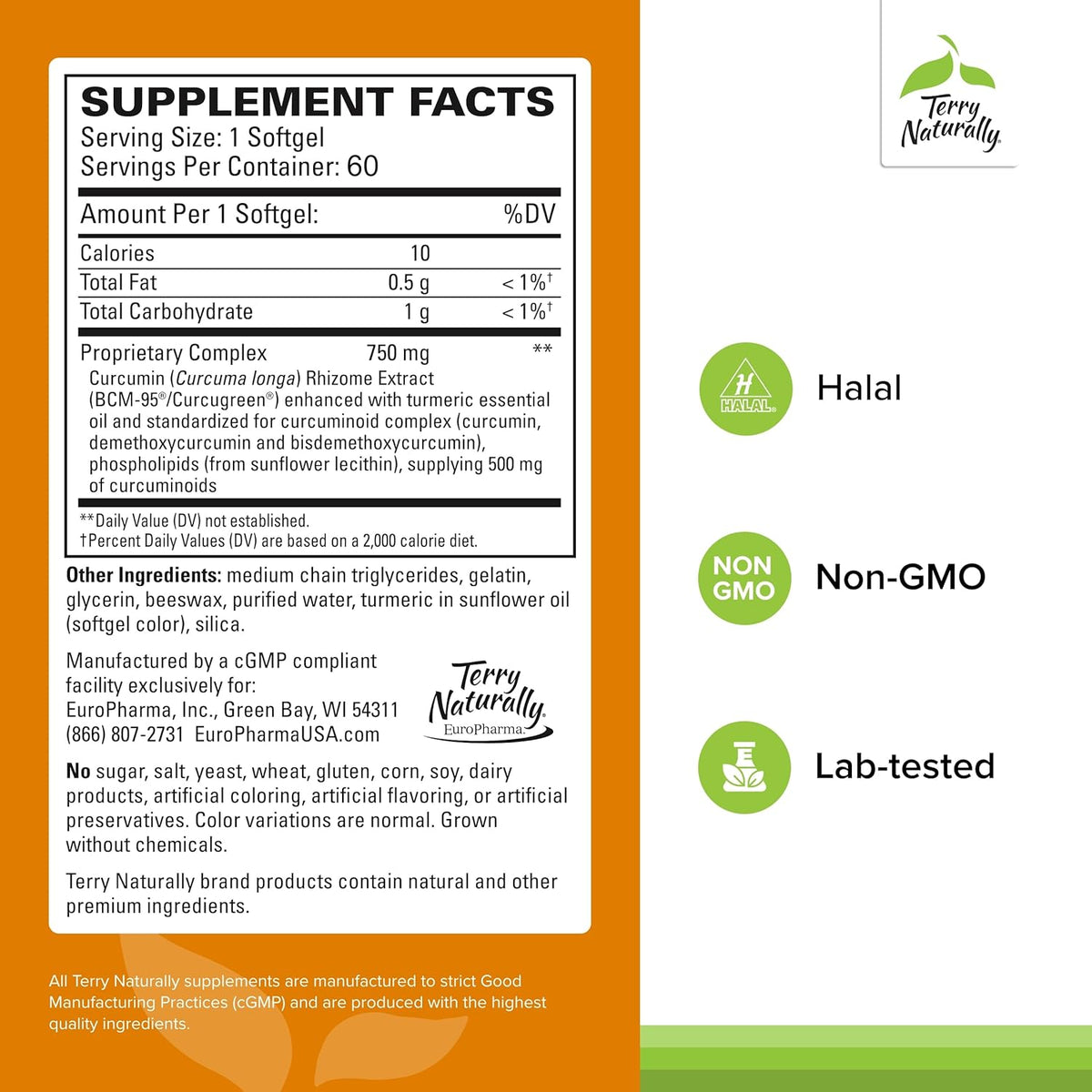 Terry Naturally CuraMed 750mg - Antioxidant Supplement for Brain &amp; Heart Health Support - Dietary Supplement with High-Potency Curcumin Complex - Kidney, Liver &amp; Immune Health Support - 60 Softgels