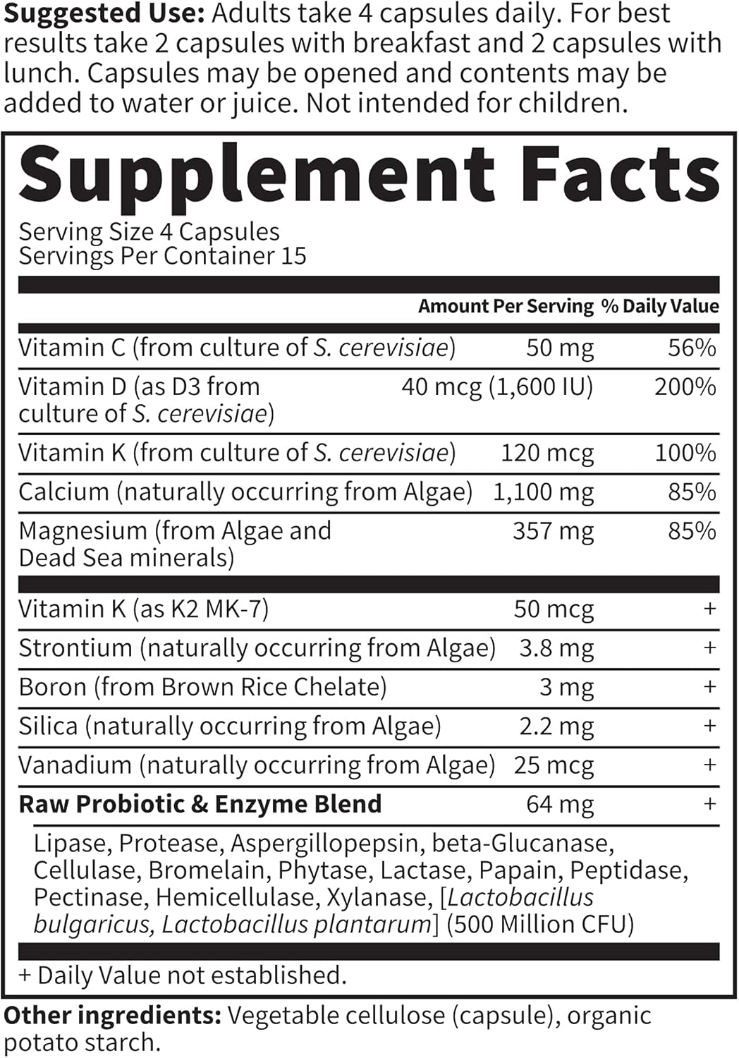 Garden of Life Raw Calcium Supplement for Women and Men - Vitamin Code Made from Whole Foods with Magnesium, K2, Vitamin D3 and Vitamin C Plus Probiotics for Digestion, 60 Capsules