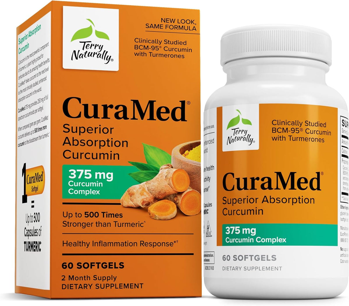 Terry Naturally CuraMed 375mg - Antioxidant Supplement for Brain &amp; Immune Health Support - Dietary Supplement with Curcumin &amp; Turmeric Essential Oil - Herbal Liver Support - 60 Softgels