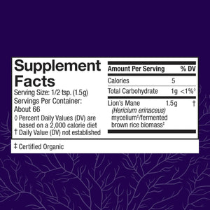 Host Defense Lion's Mane Powder - Brain Health Support Supplement - Mushroom Supplement to Support Focus & Memory Function - Immune & Nervous System Support Supplement - 3.5 oz (66 Servings)