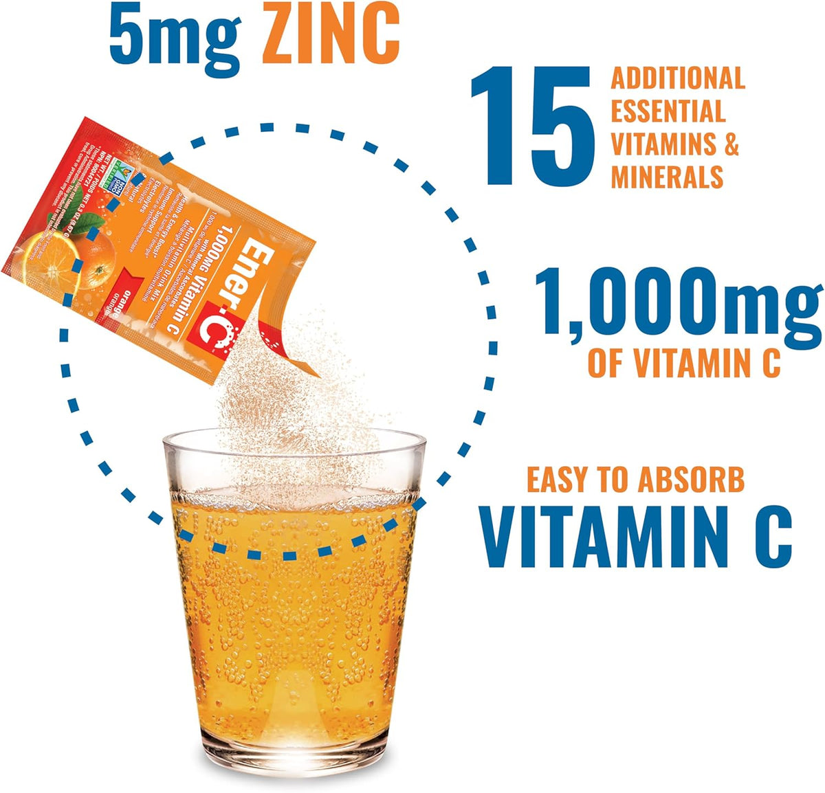 Ener-C Orange Multivitamin Drink Mix Powder Vitamin C 1000mg &amp; Electrolytes with Real Fruit Juice Natural Energy &amp; Immune Support for Women &amp; Men - Non-GMO Vegan &amp; Gluten Free - 30 Count