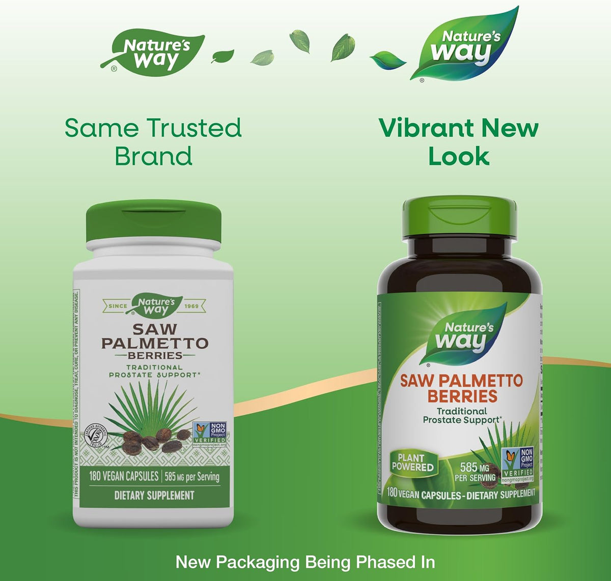 Nature&#39;s Way Saw Palmetto Berries, Traditional Prostate Support*, 585 mg per Serving, Non-GMO Project Verified, Vegan, 180 Capsules