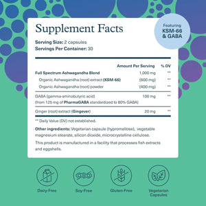 Youtheory Ashwagandha + GABA - Uses KSM-66-1,000 mg Ashwagandha & 100 mg GABA - Cortisol, Stress & Memory Support Supplement - 60 Vegetarian Capsules