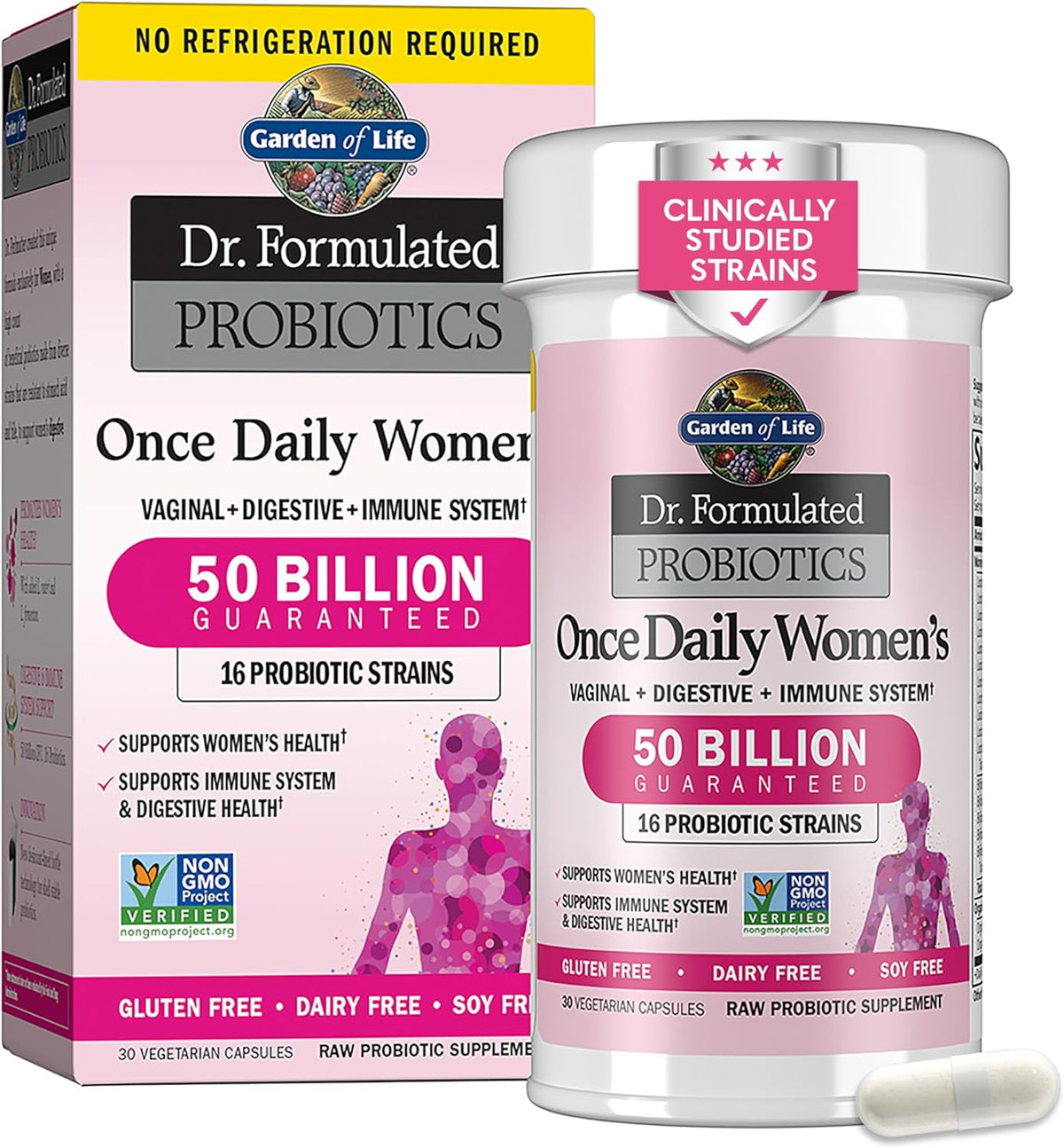 Garden of Life Once Daily Dr. Formulated Probiotics for Women 50 Billion CFU 16 Probiotic Strains with Organic Prebiotics for Digestive, Vaginal &amp; Immune Health, Dairy Free, Shelf Stable 30 Capsules