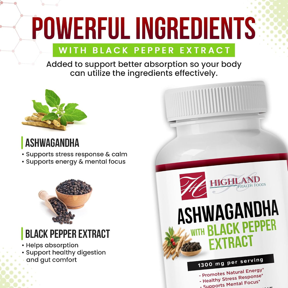 Highland Health - Ashwagandha 1300 mg with Black Pepper - 120 Capsules