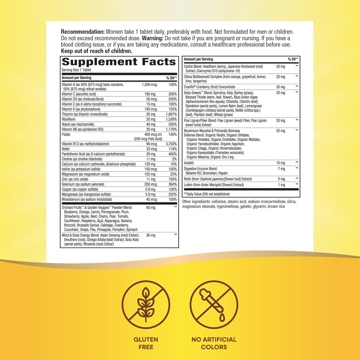 Nature’s Way Alive! Women’s 50+ Ultra Potency Complete Multivitamin, High Potency Formula, Promotes Healthy Heart, Brain, Bones*, with Methylated B12, Gluten-Free, 60 Tablets