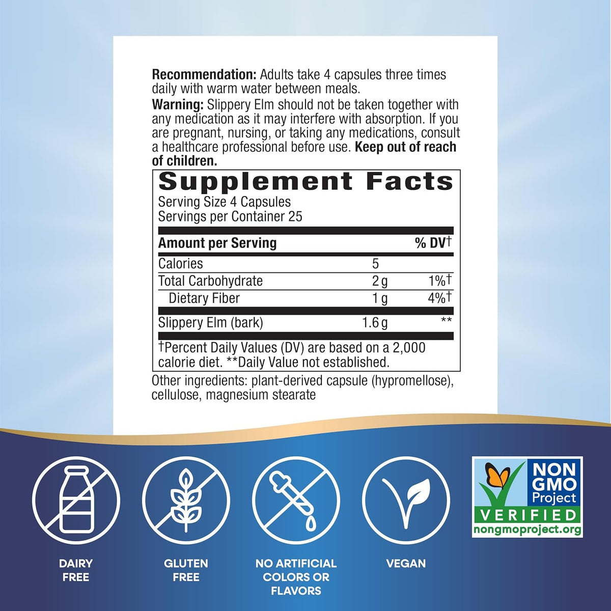 Nature&#39;s Way Slippery Elm Bark, Traditional Support to Soothe the GI Tract*, Vegan, 100 Capsules