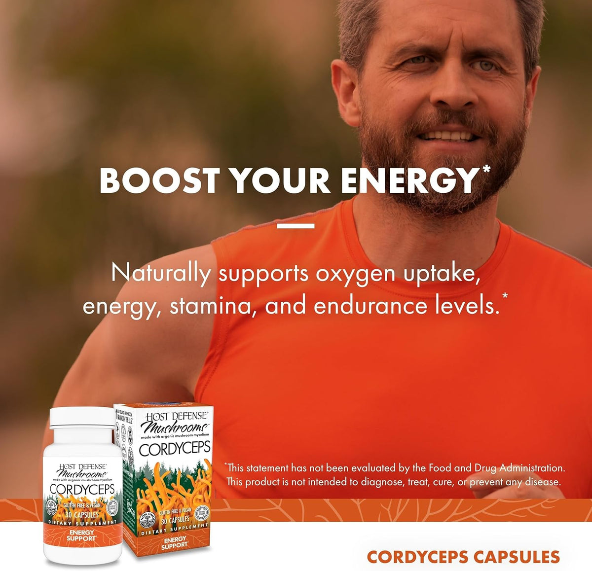 Host Defense Cordyceps Capsules - Immune &amp; Energy Support Supplement - Kidney Health Supplement with Cordyceps - Fitness Support Supplement to Aid Oxygen Uptake - 30 Capsules