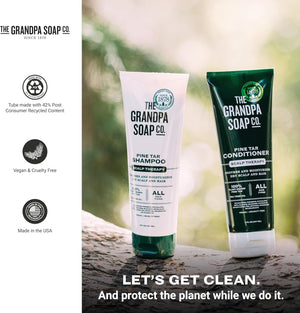 The Grandpa Soap Company Pine Tar Shampoo - Cleanses and Moisturizes Dry Scalp, With Pine Tar and Tea Tree Oil, All Hair Types, Vegan, Sulfates and Parabens Free, 8 Fl Oz
