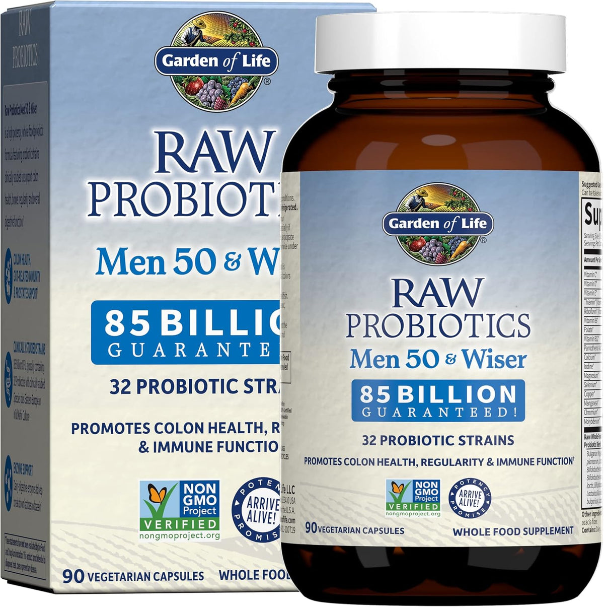 Garden of Life Raw Probiotics for Men Over 50 - Men 50 &amp; Wiser Probiotic with Acidophilus and Bifidobacteria Probiotic-Created Vitamins, Enzymes, and Prebiotics, Gluten Free - 90 Vegetarian Capsules