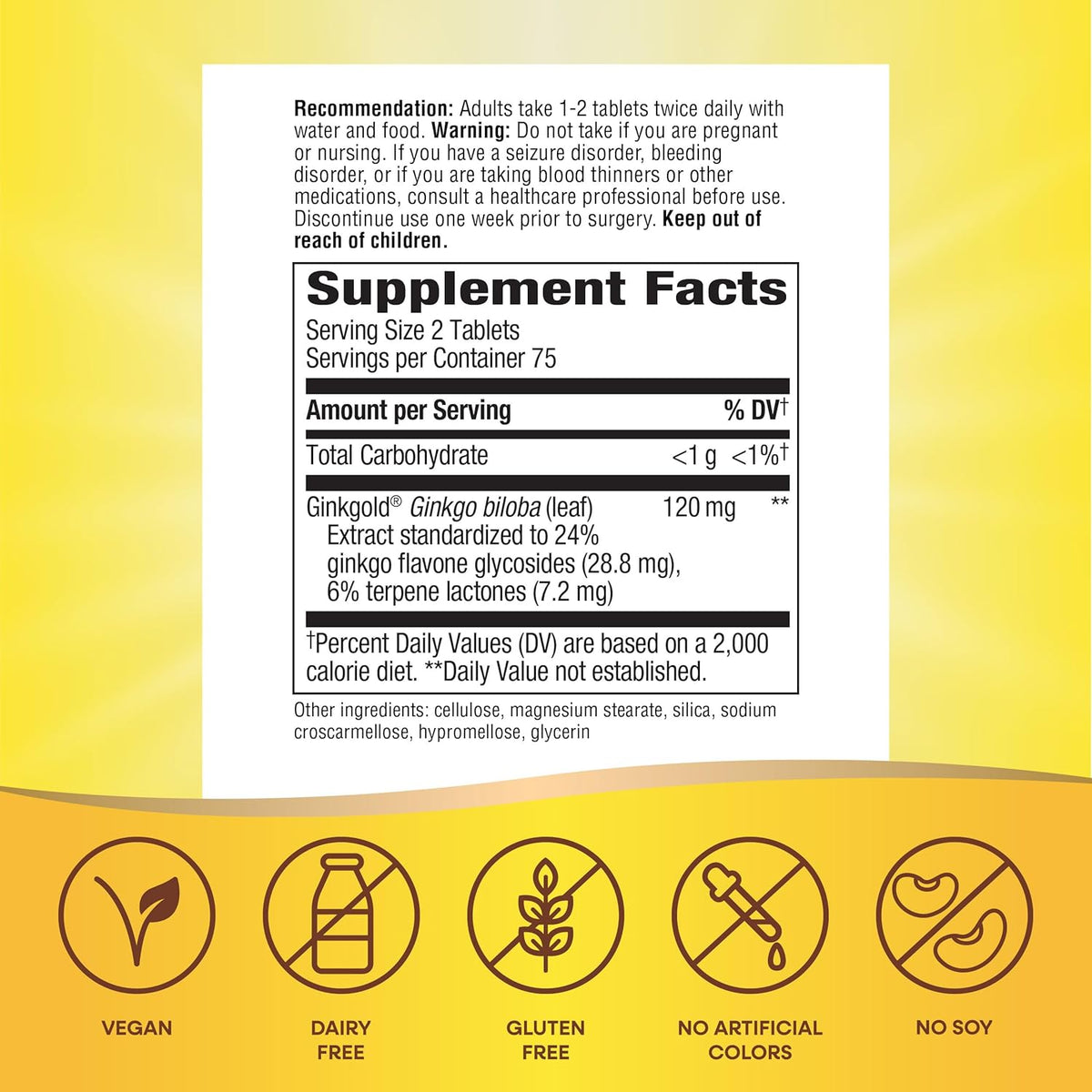 Nature&#39;s Way Ginkgold Advanced Ginkgo Extract, Supports Memory, Focus &amp; Cognitive Function*, Ginkgo Biloba Extract, 150 Tablets